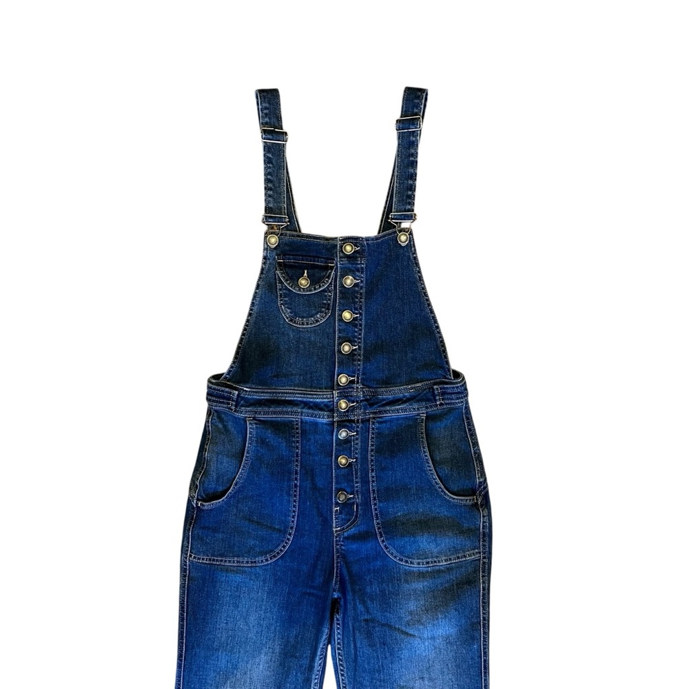 FREE PEOPLE Alvin Flared Overall Y2K Retro Raw Hem Denim Blue Size 28 - Picture 4 of 15